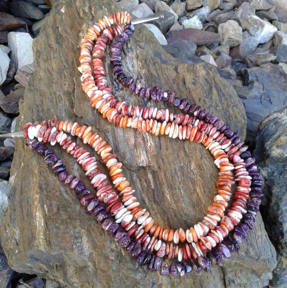 Sterling Silver 3 Shades Spiny Oyster NECKLACE - Picture 4 of 7